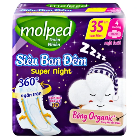 Băng vệ sinh Molpedthiên nhiên siêu ban đêm cánh 35cm3 miếng 