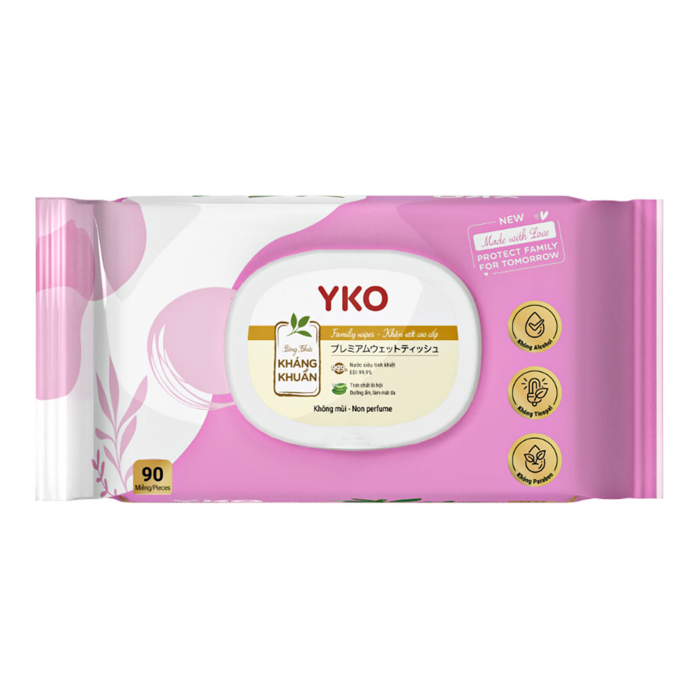 Khăn ướt  Yko không mùi nắp bầu dục hồng ,xanh  90 tờ
