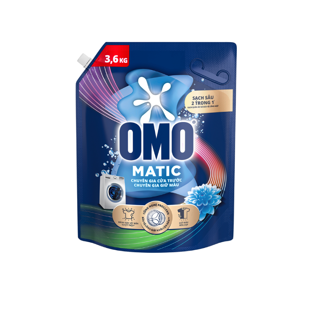 Nước giặt Omo giữ màu bền đẹp cửa trước túi  3.6kg