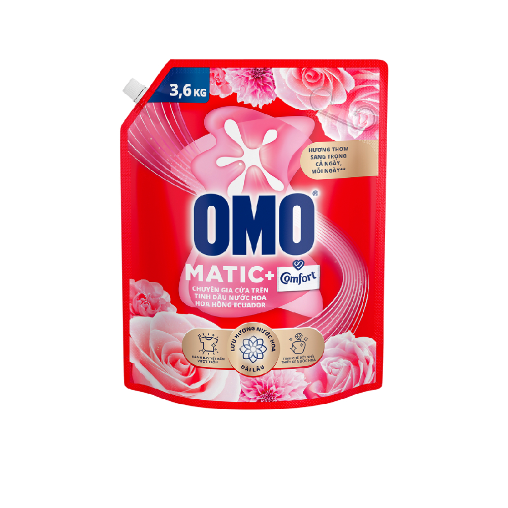 Nước giặt Omo cửa trên comfort hương hoa hồng Ecuado túi  3.6 kg