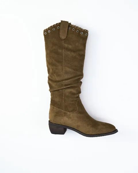 Bốt nữ da lộn dài 7705 kem N07 size39