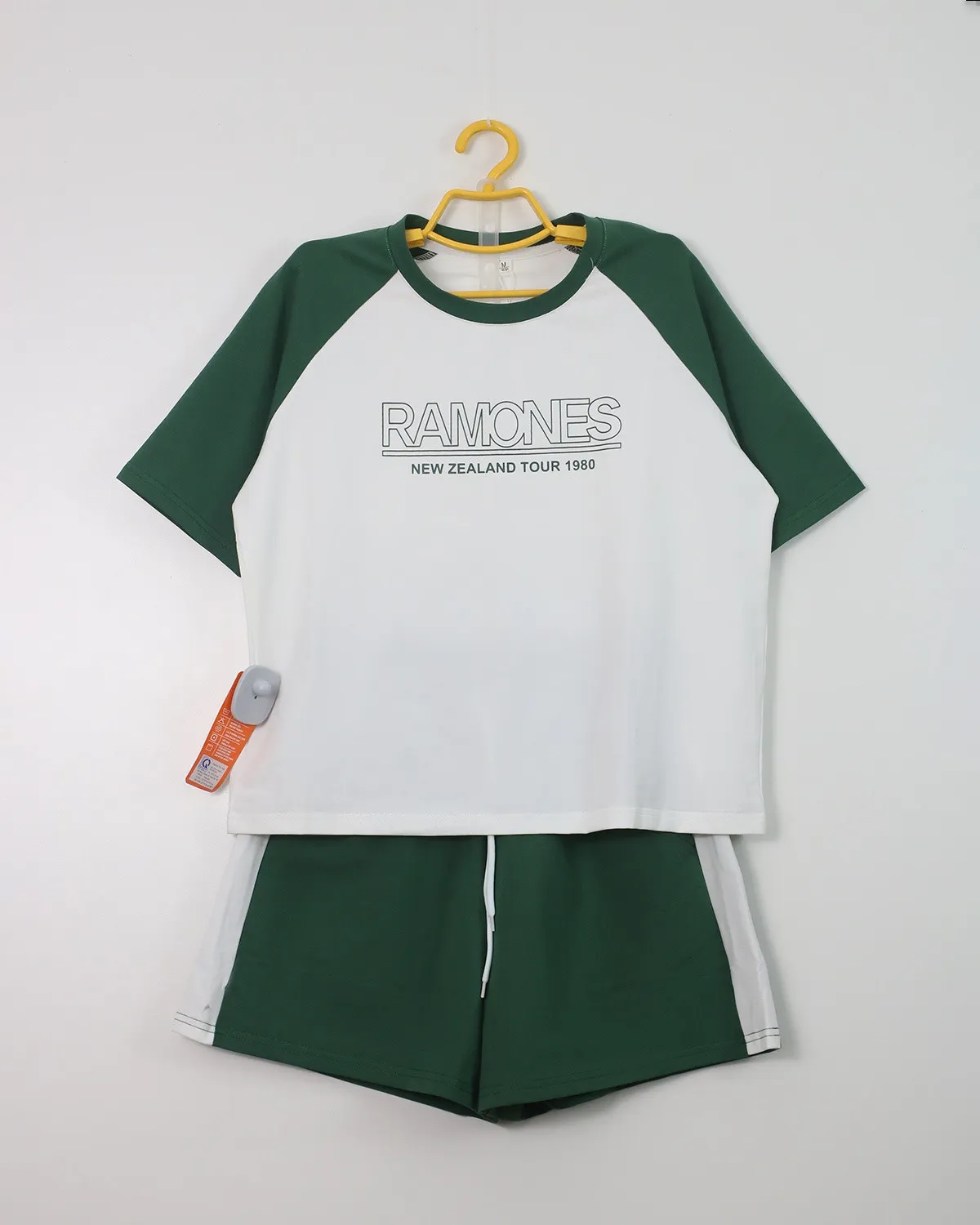 Bộ quần áo nữ cotton cộc tròn 6603 Rêu F  QC14