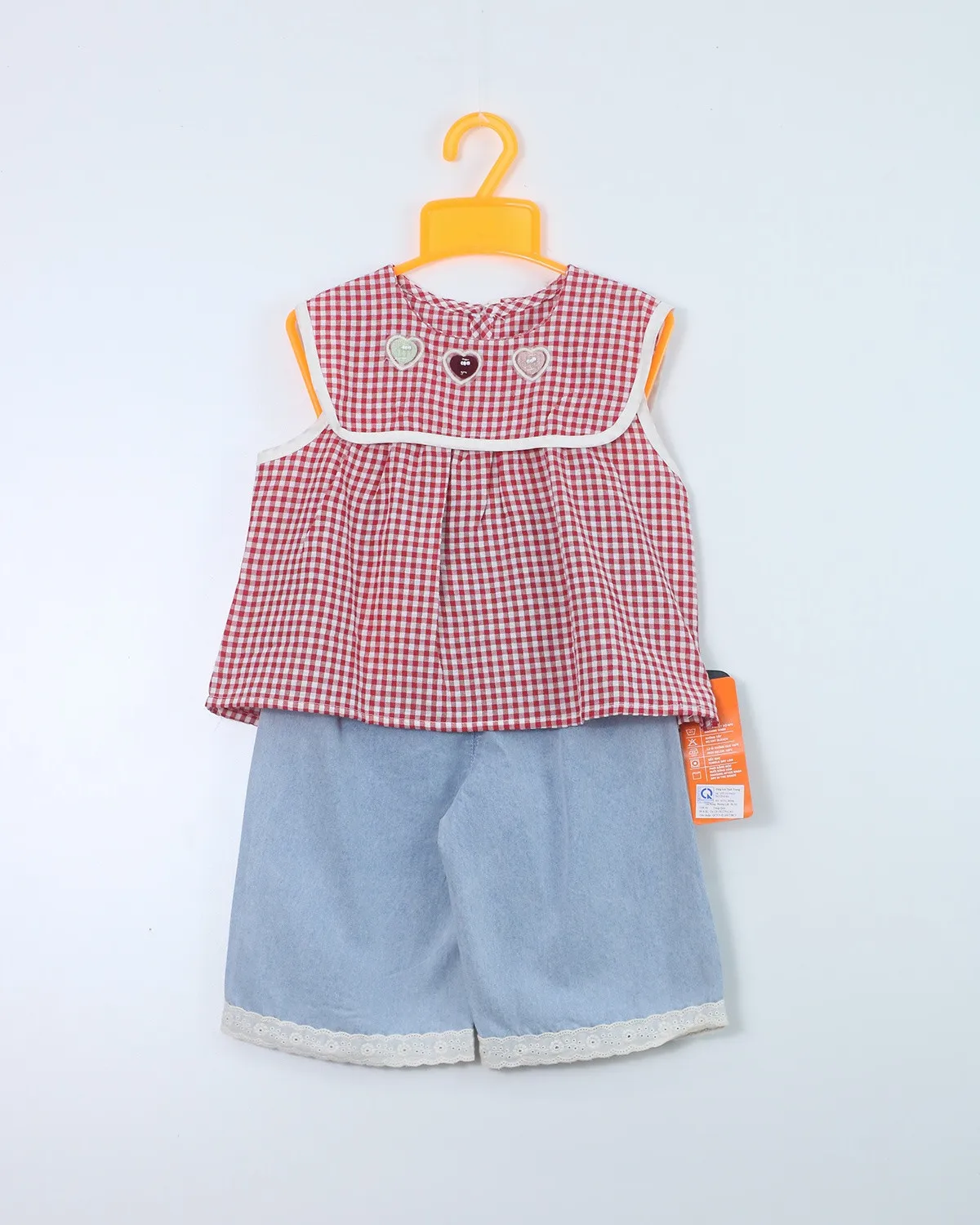 Bộ cộc tay trẻ em gái 92606 kẻ size 5 AS07