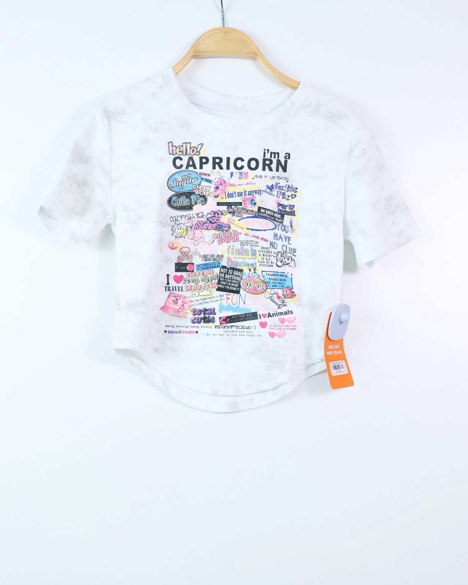 Áo phông nữ cổ tròn crop 856 hello ghi SIEU03