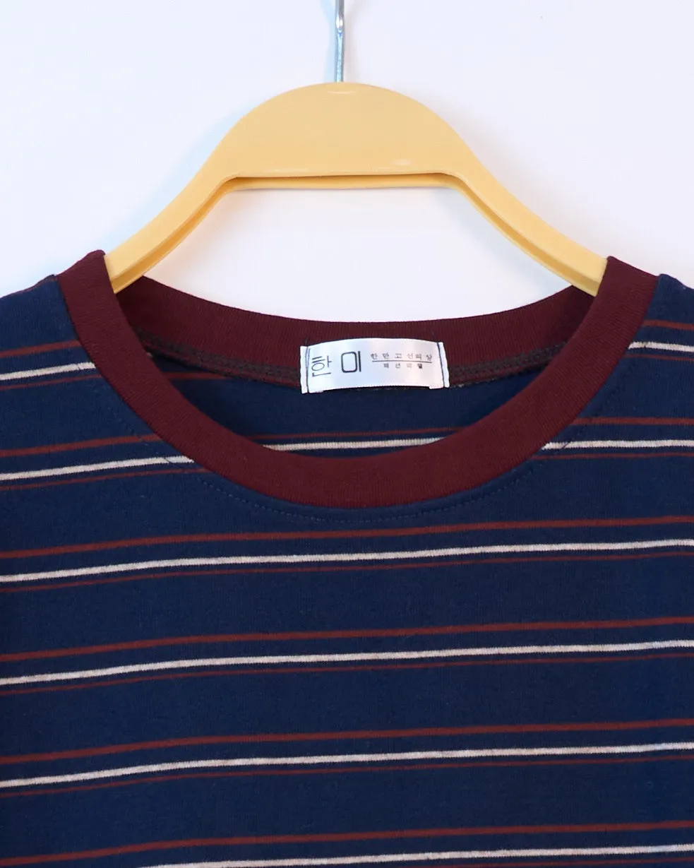 Áo phông nữ cổ tròn kẻ zip nâu H.Thắng