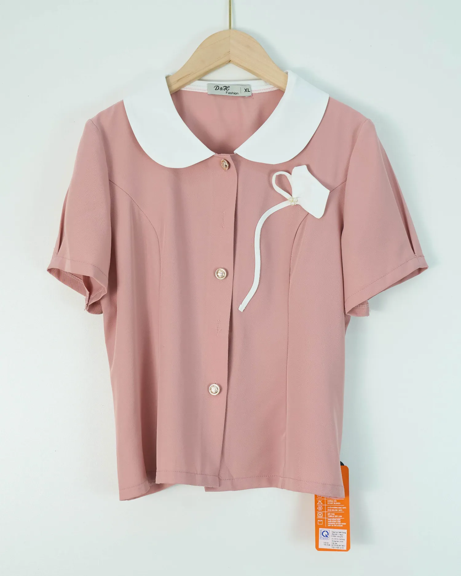 Áo sơ mi kiểu cổ bẻ hoa rơi 06 hồng XL D.Hiệp