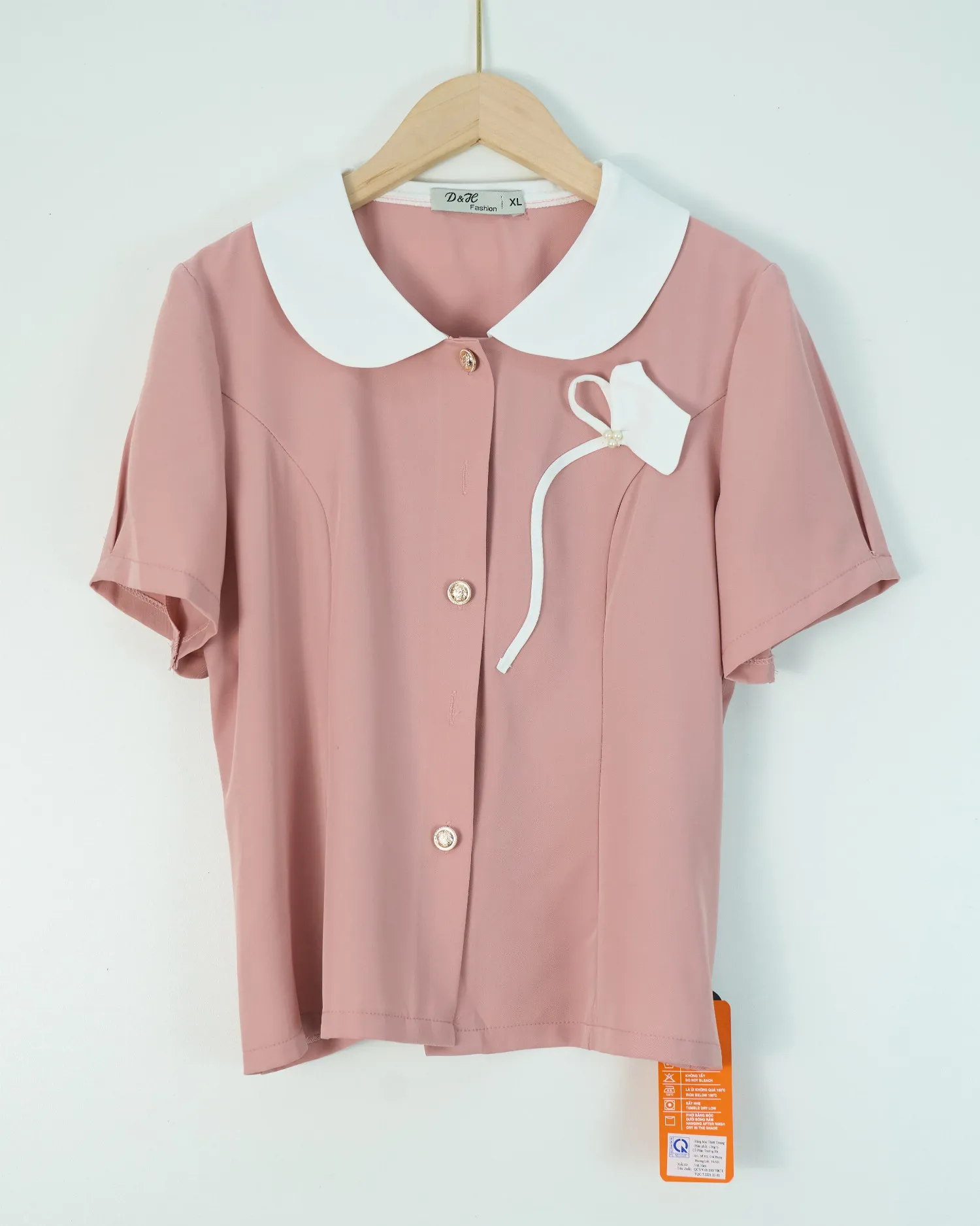 Áo sơ mi kiểu cổ bẻ hoa rơi 06 hồng XL D.Hiệp