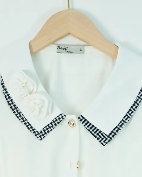 Áo sơ mi kiểu cổ bẻ phối kẻ 07 trắng XL D.Hiệp