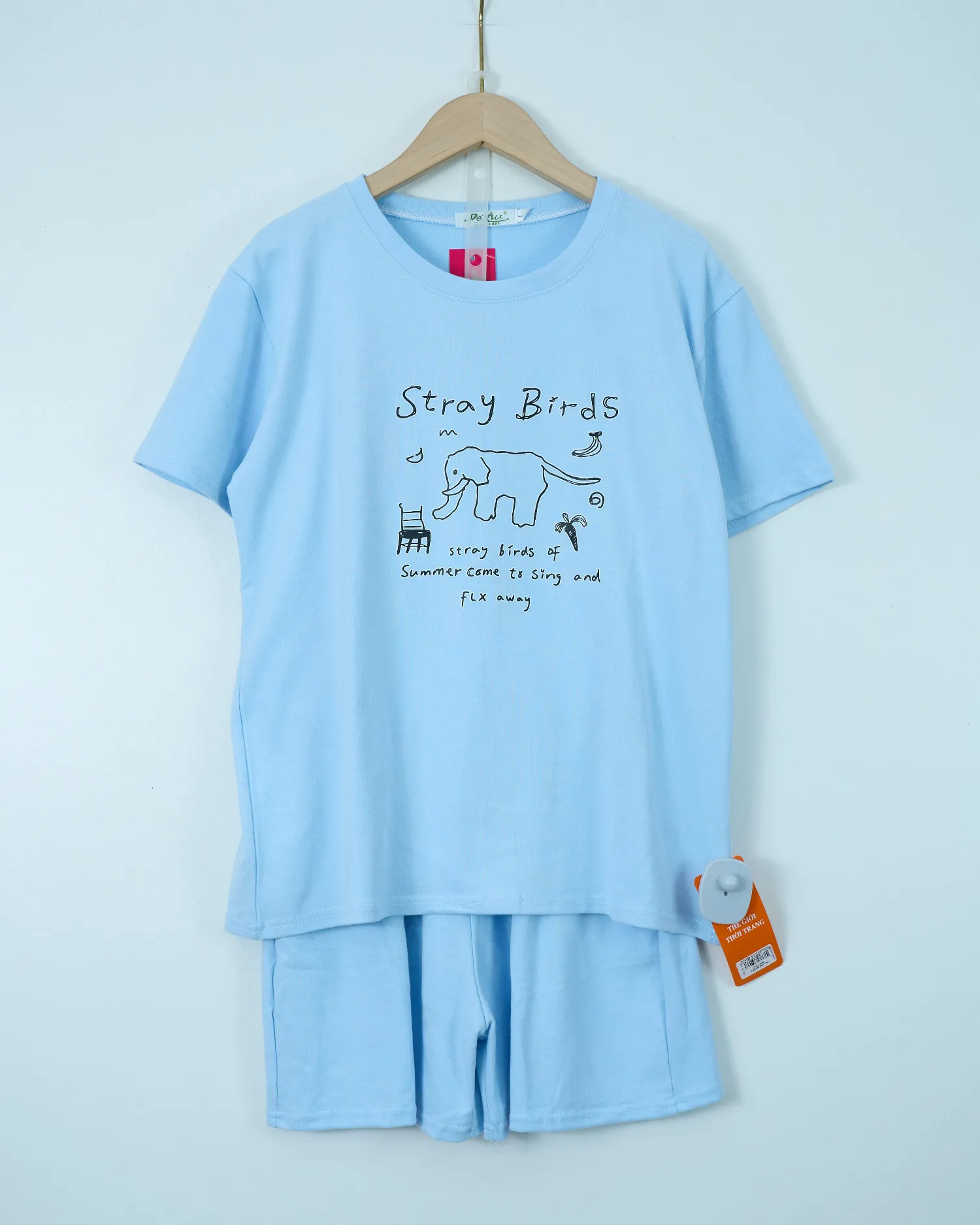 Bộ quần áo nữ cotton cộc rộng 15173 Xanh L   QC23