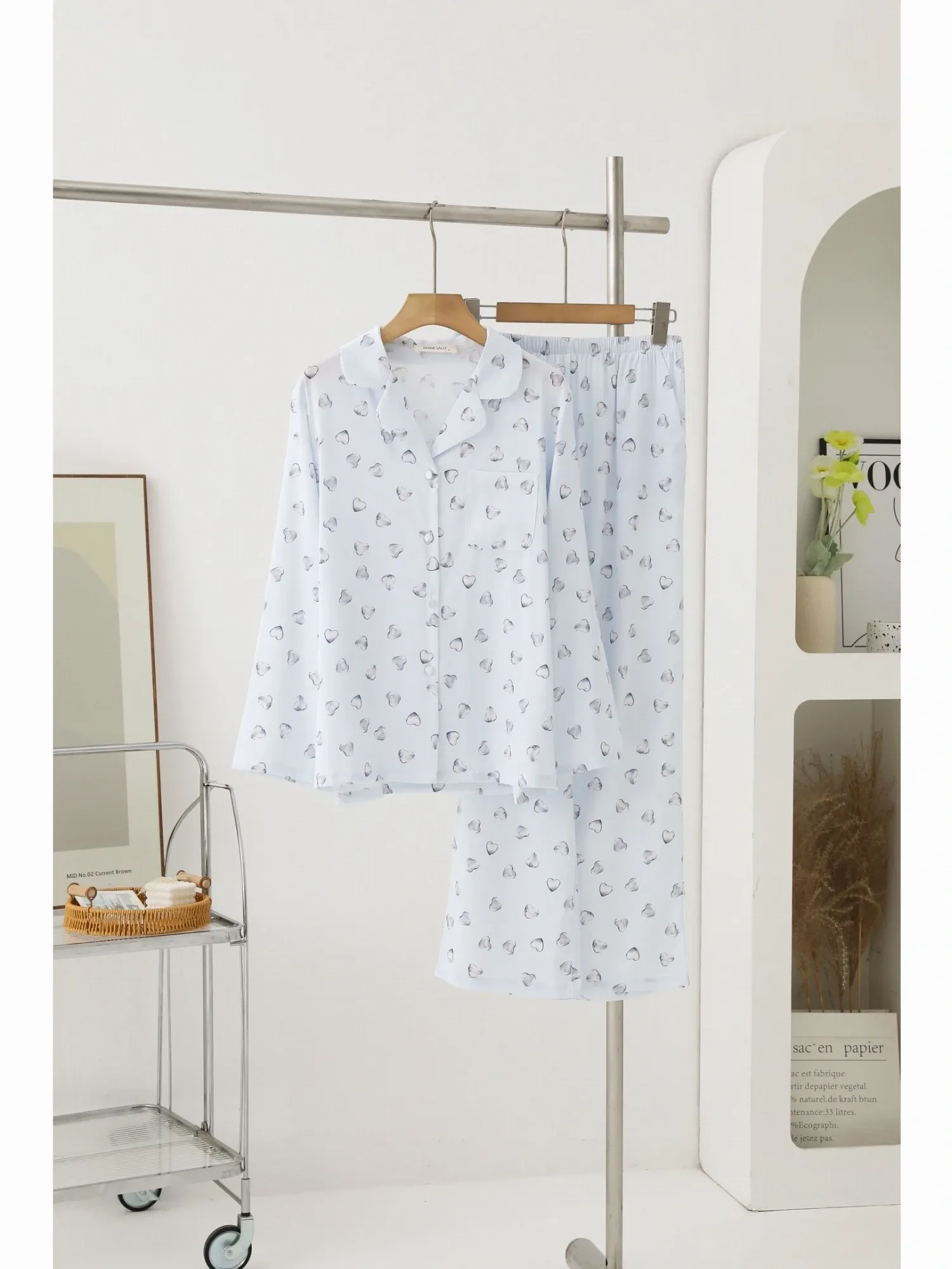 Bộ quần áo nữ dài tay lụa 6707 Xanh  F   QC.Đ18