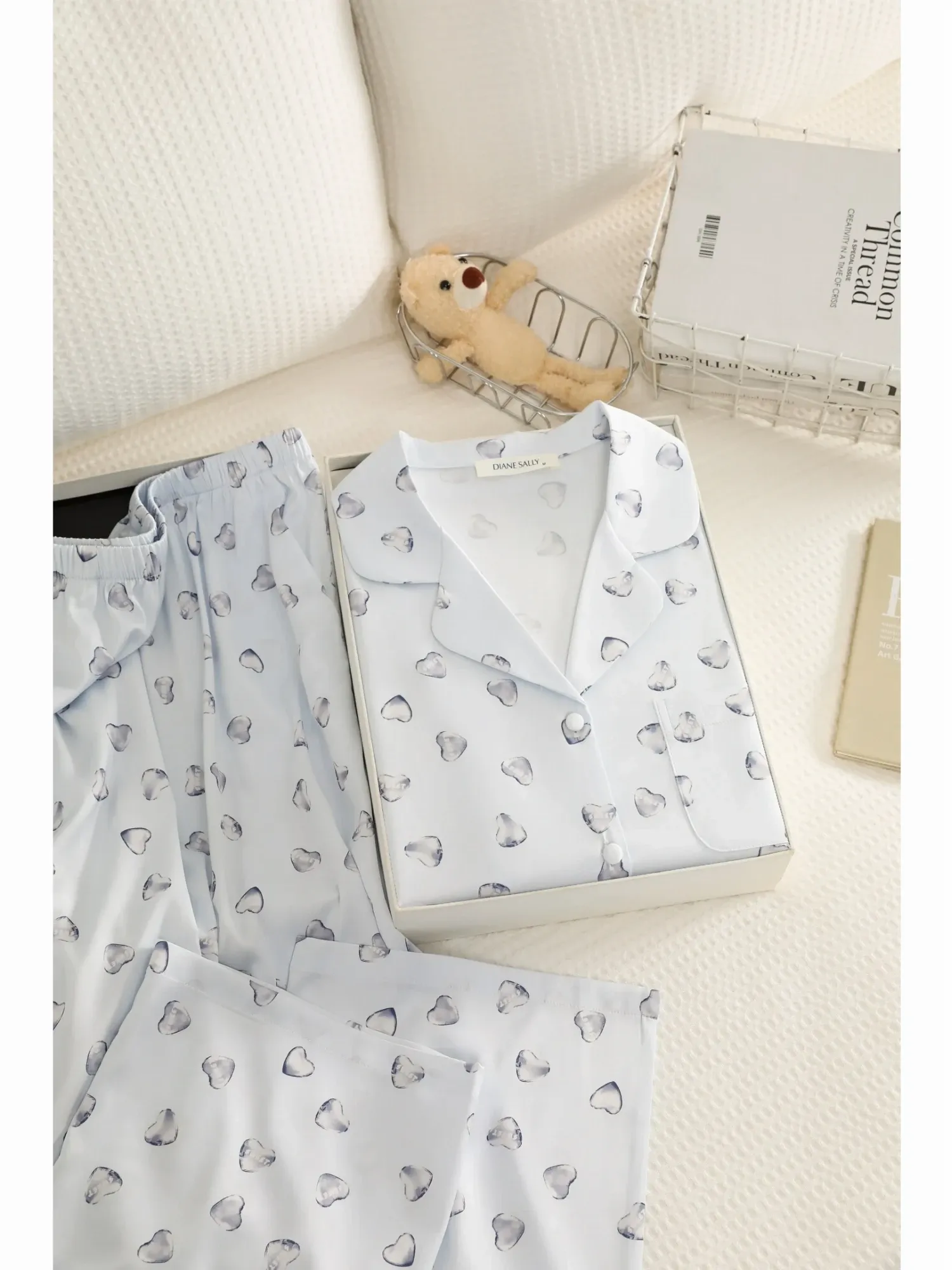 Bộ quần áo nữ dài tay lụa 6707 Xanh  F   QC.Đ18