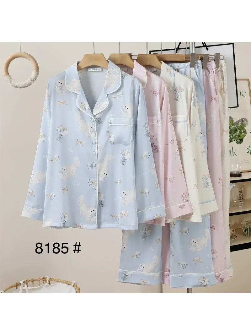 Bộ quần áo nữ dài tay lụa 8185 Kem  F   QC.Đ18
