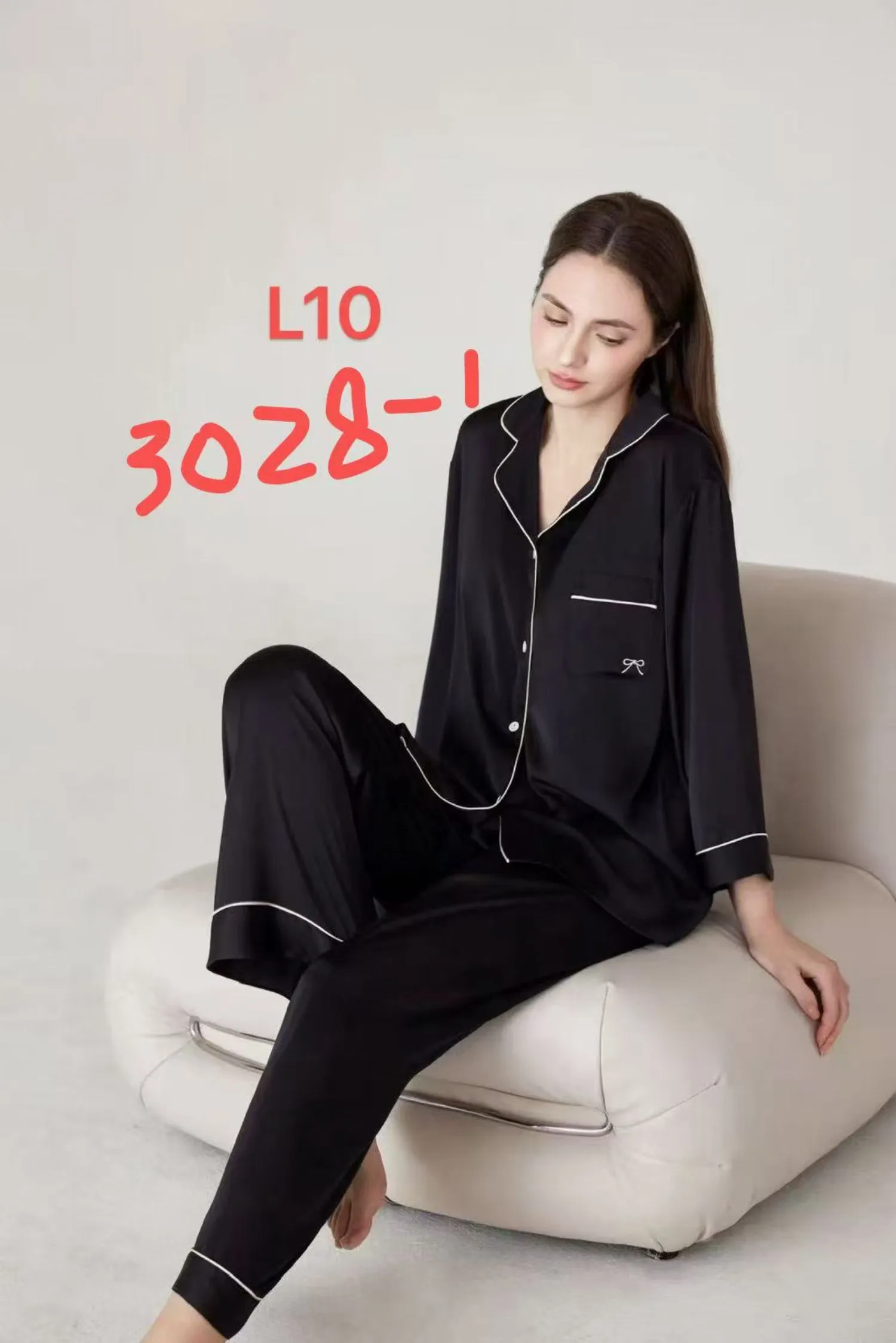 Bộ quần áo nữ dài tay lụa 3028.1 Đen F   QC.Đ19
