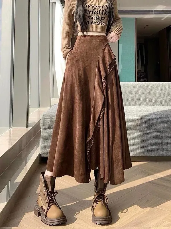Chân váy nữ dài nhung 8103 Nâu L   QC.Đ7