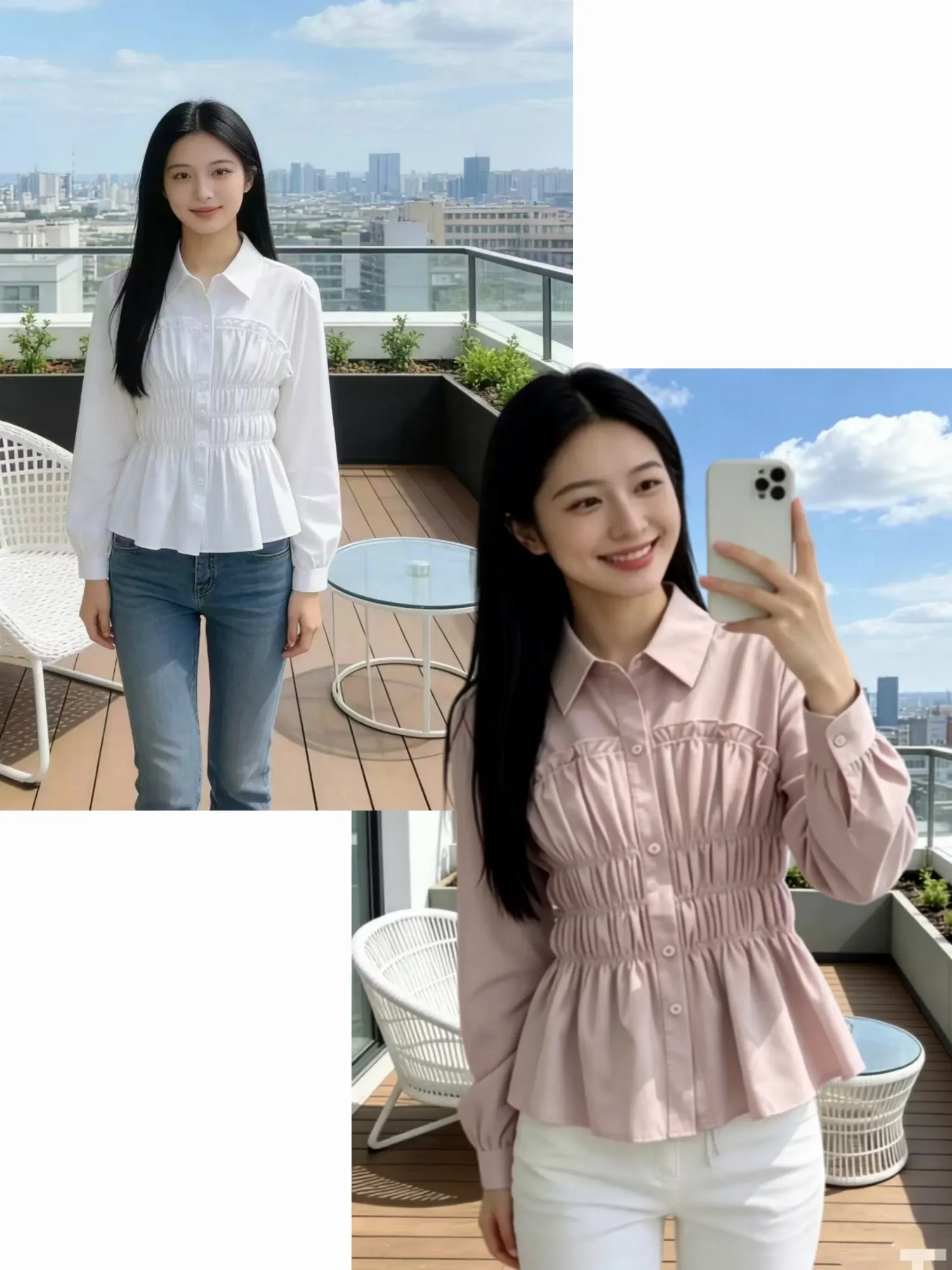 Áo kiểu dài tay nữ cổ bẻ 3051 trắng 16.2026D1