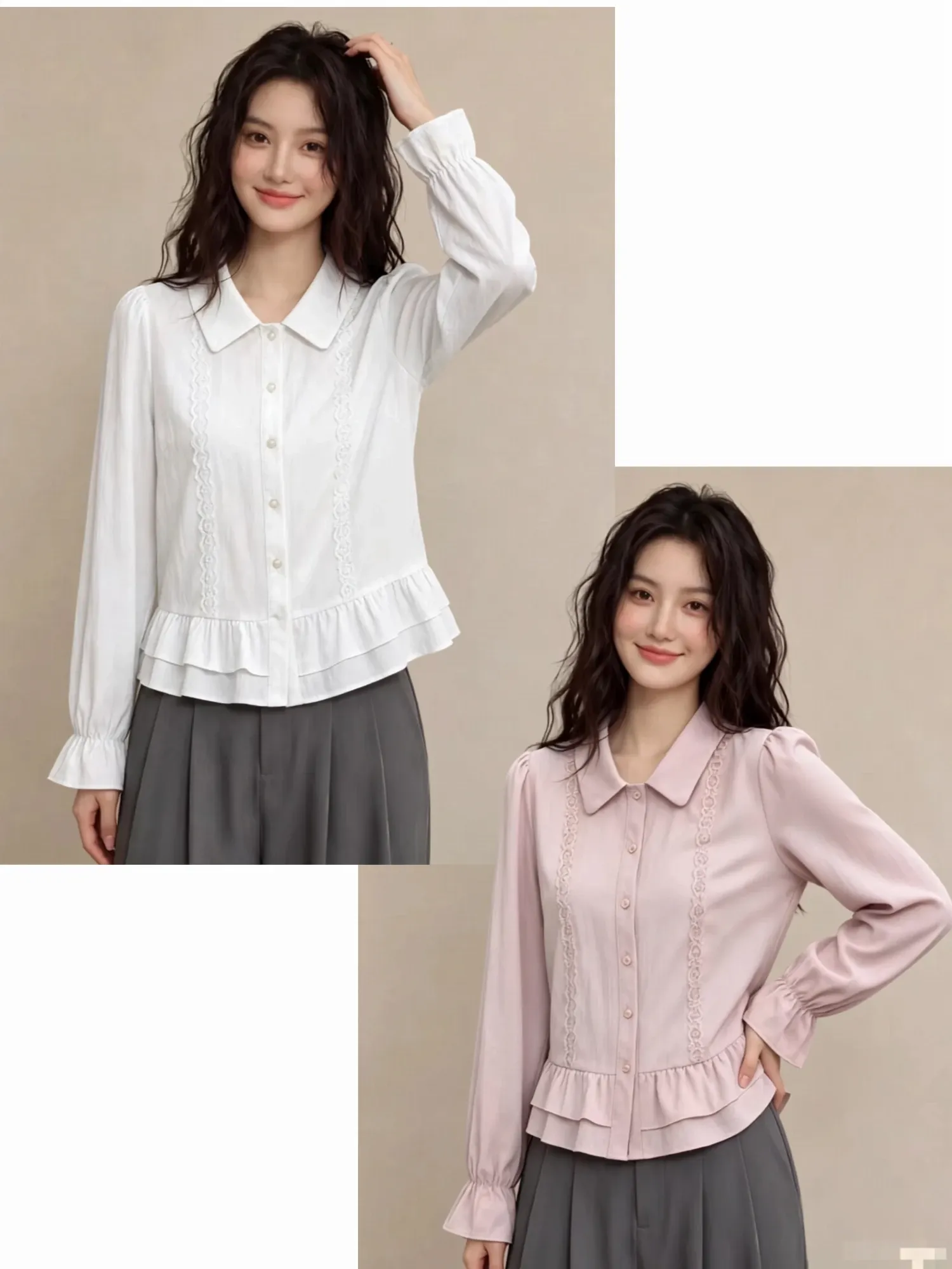 Áo kiểu dài tay nữ cổ bẻ 965 hồng 16.2026D1