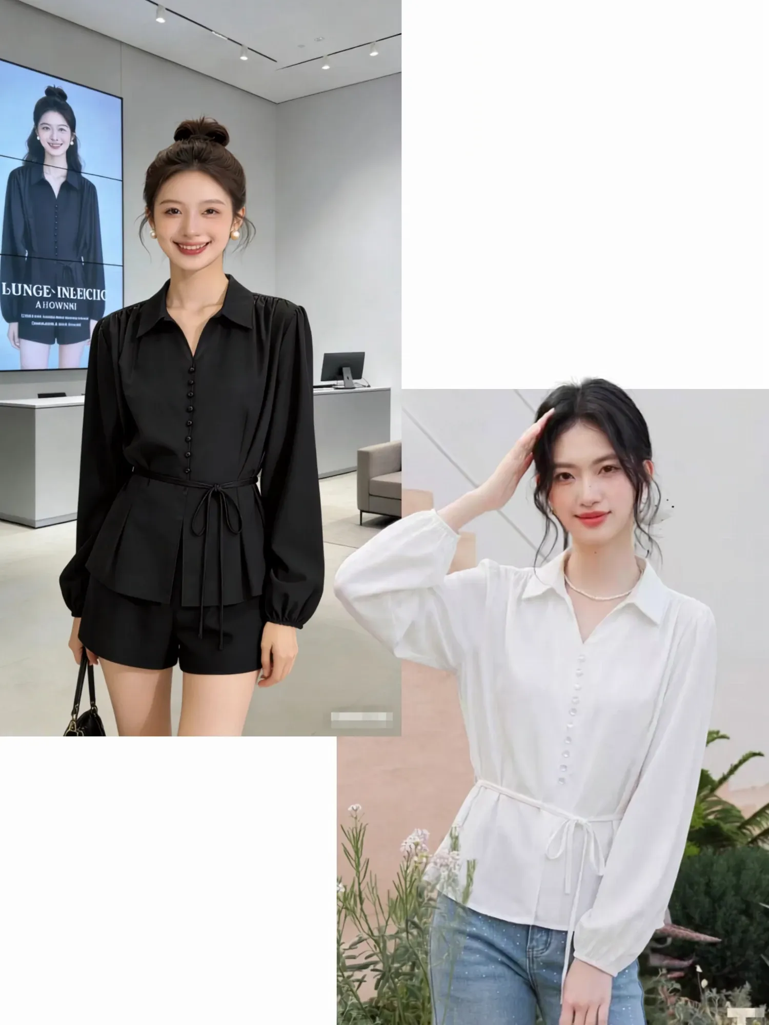 Áo kiểu dài tay nữ cổ bẻ 967 đen 16.2026D1