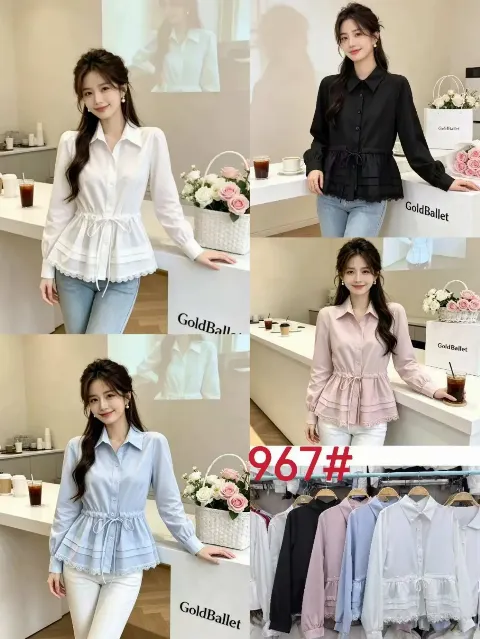 Áo kiểu dài tay nữ cổ bẻ 967 đen 16.2026D1