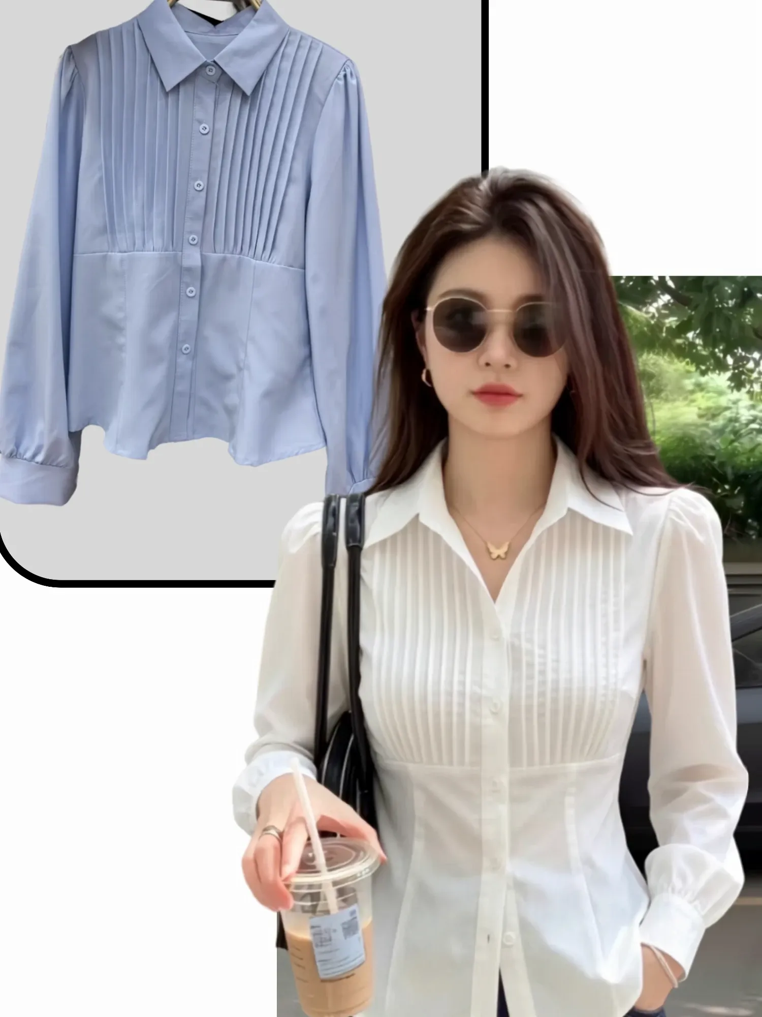 Áo kiểu dài tay nữ cổ bẻ 981 xanh 16.2026D1