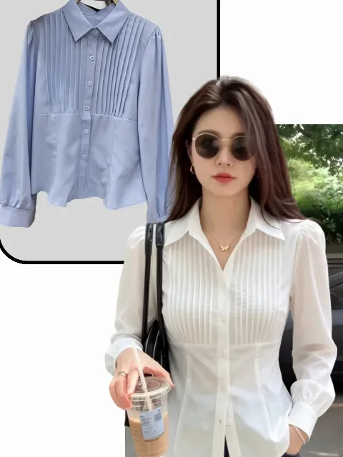 Áo kiểu dài tay nữ cổ bẻ 981 xanh 16.2026D1