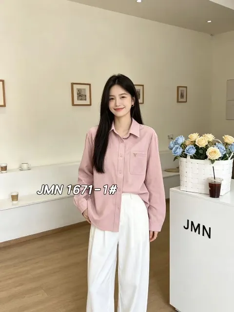 Áo sơ mi dài tay nữ trơn 1671-1 hồng 25.2026D1