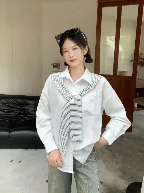 Áo sơ mi dài tay nữ trơn 1691 xanh 25.2026D1