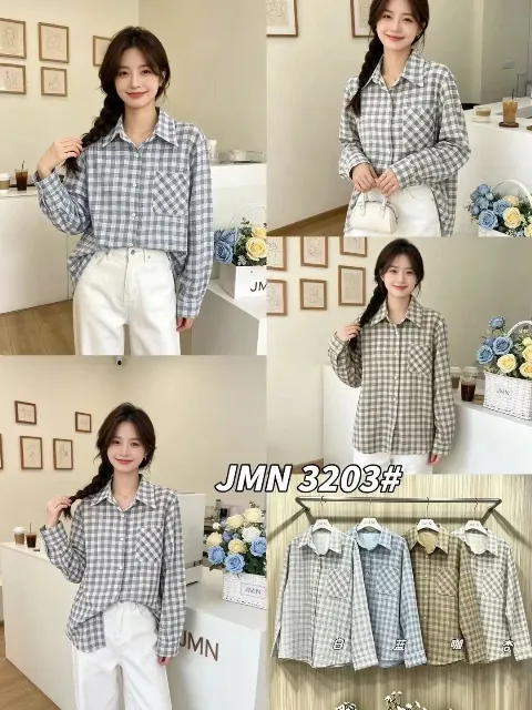 Áo sơ mi dài tay nữ kẻ 3203 kem 25.2026D1