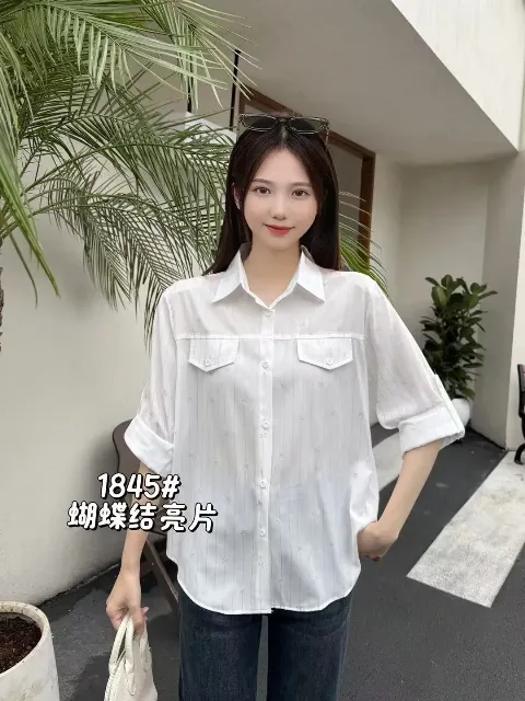 Áo sơ mi dài tay nữ kẻ 1845 trắng 25.2026D1