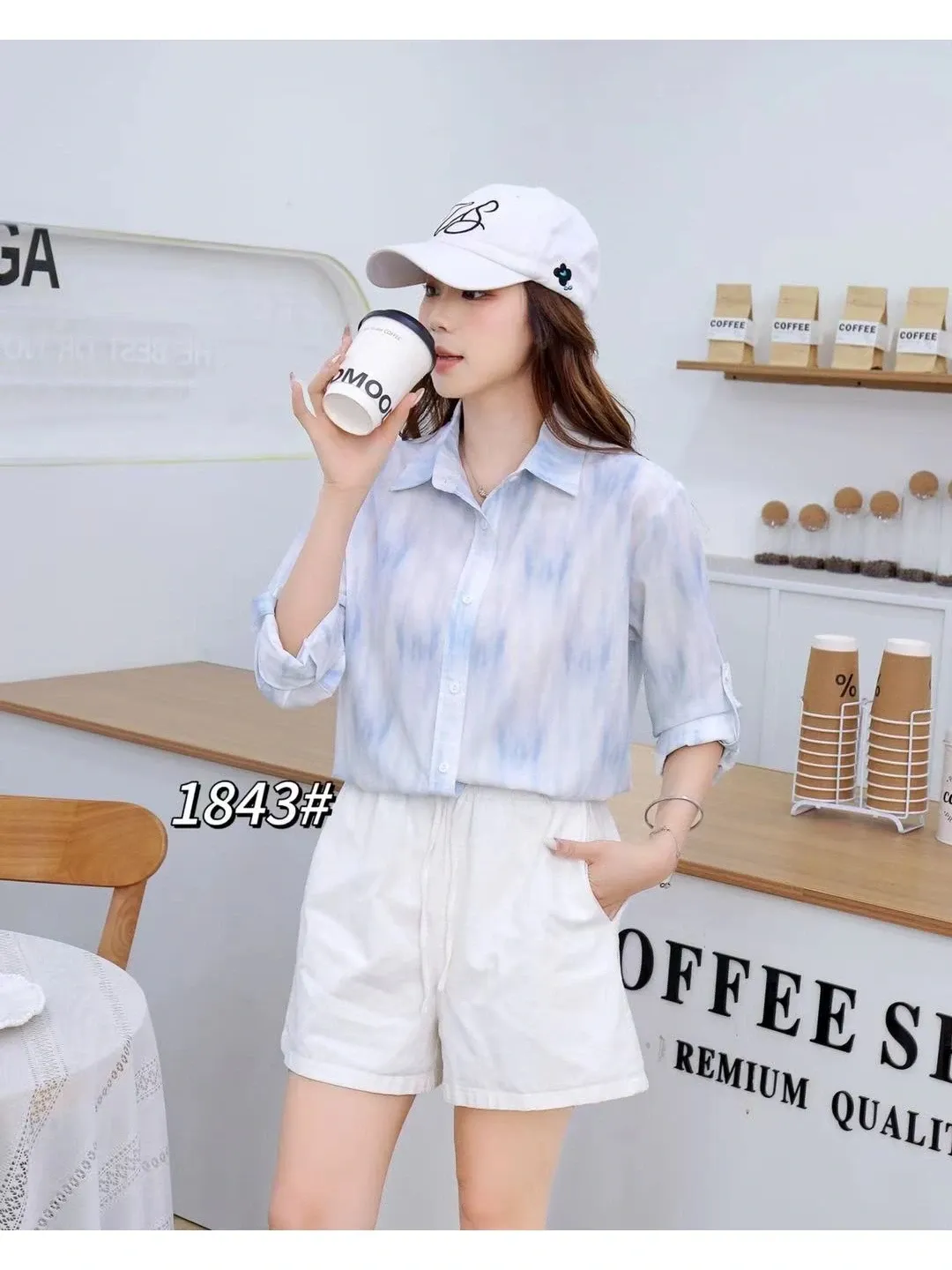 Áo sơ mi dài tay nữ kẻ 1843 xanh 25.2026D1