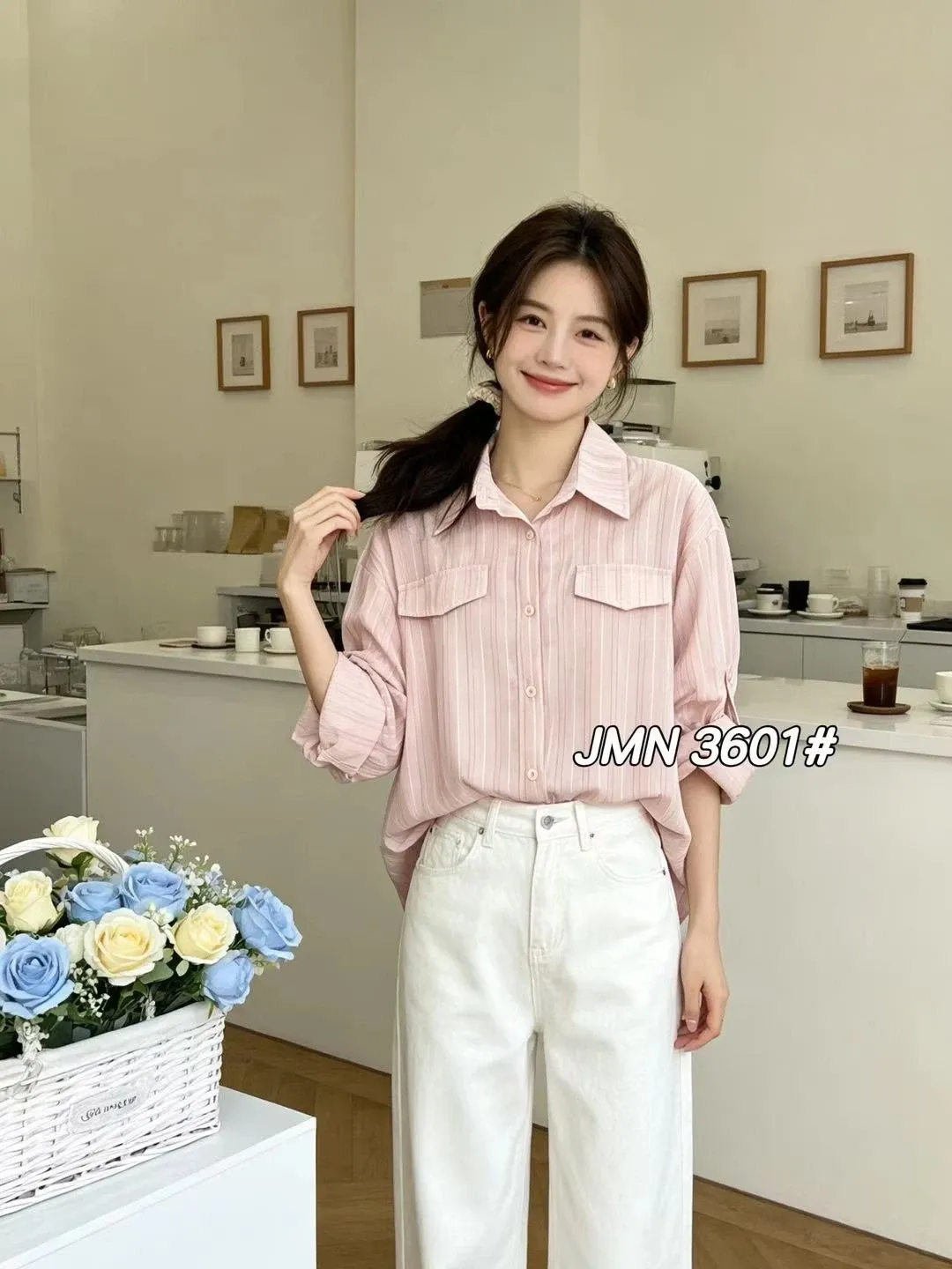 Áo sơ mi dài tay nữ kẻ 3601 hồng 25.2026D1