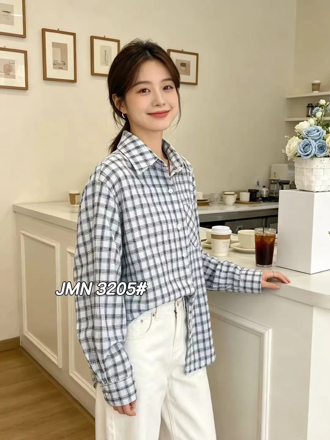 Áo sơ mi dài tay nữ kẻ 3205 xanh 25.2026D1
