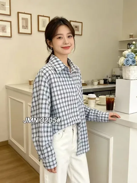 Áo sơ mi dài tay nữ kẻ 3205 xanh 25.2026D1