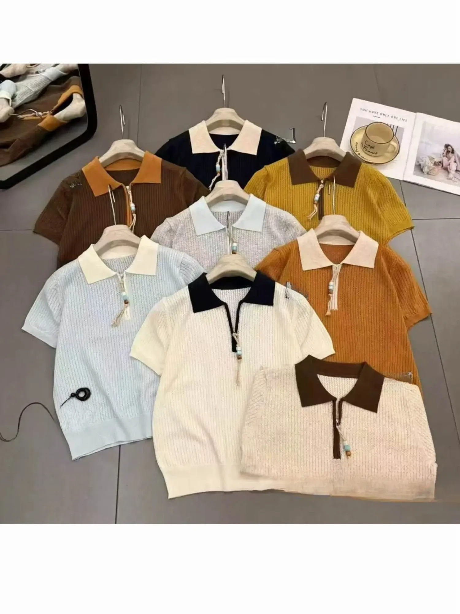 Áo len mongtoghi nữ cổ bẻ 721 ghi 29.2026D1