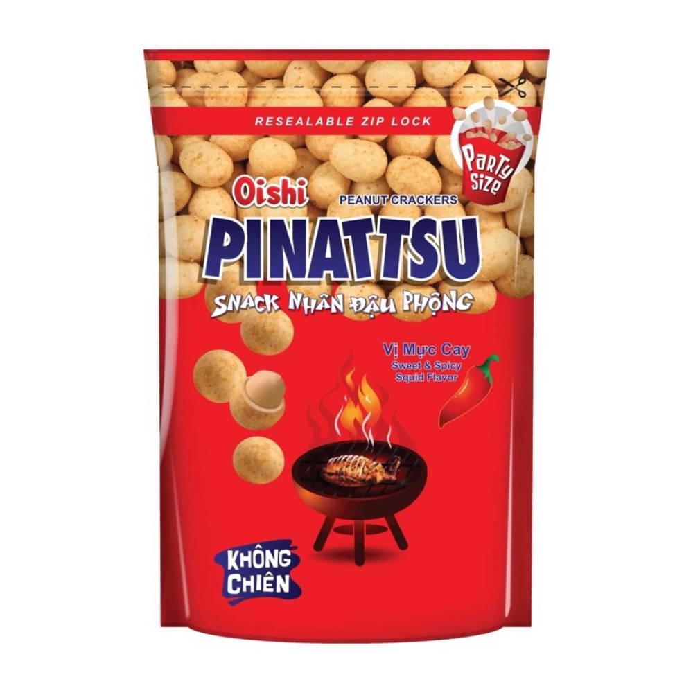 Snack nhân đậu phộng Oishi Pinattsu  vị mực cay  12gr