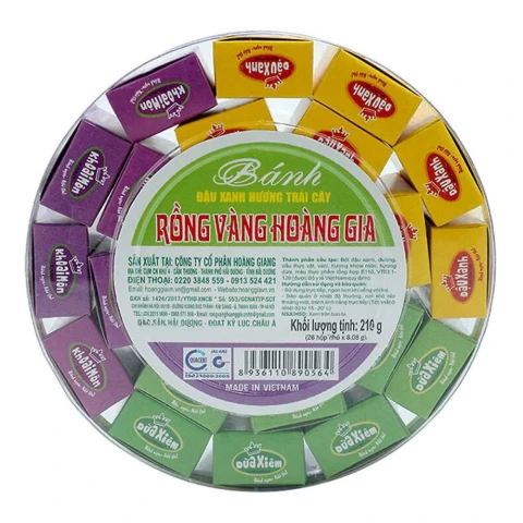 Bánh đậu xanh Rồng Vàng Hoàng Gia trái cây hộp tròn 210gr