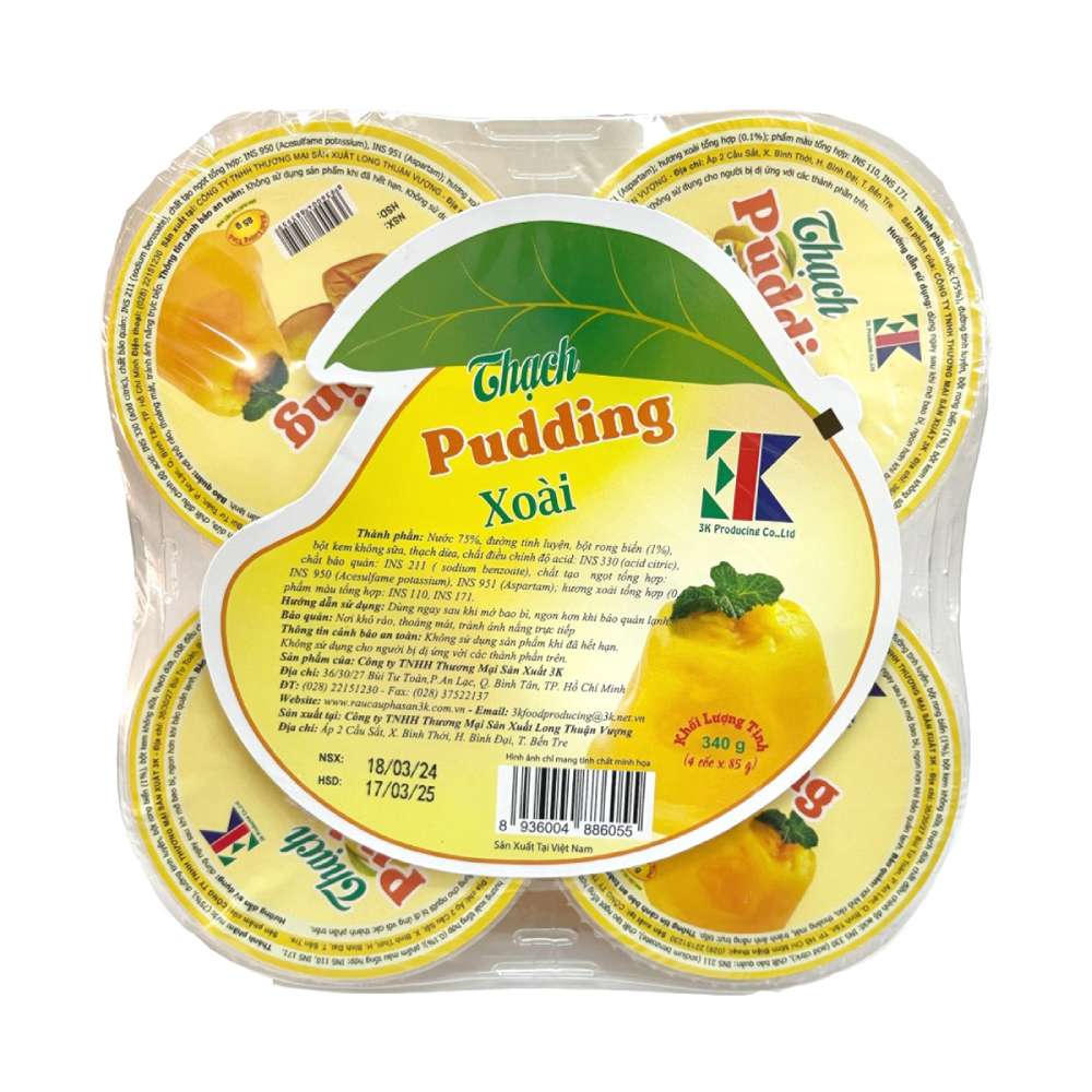 Thạch Pudding 3K vị xoài  lốc 4*85gr