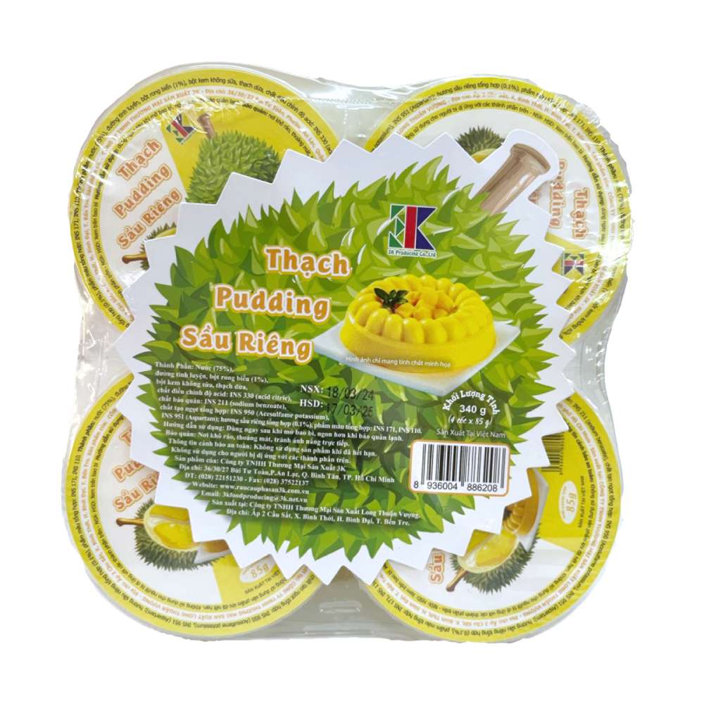 Thạch Pudding 3K vị sầu riêng lốc 4*85gr