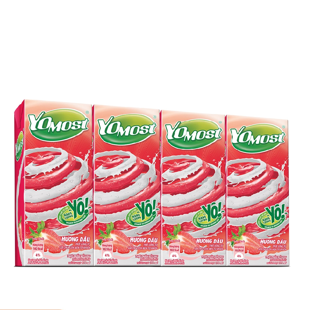 Sữa chua uống Yomost Dutchlady dâu vỉ 4*170ml