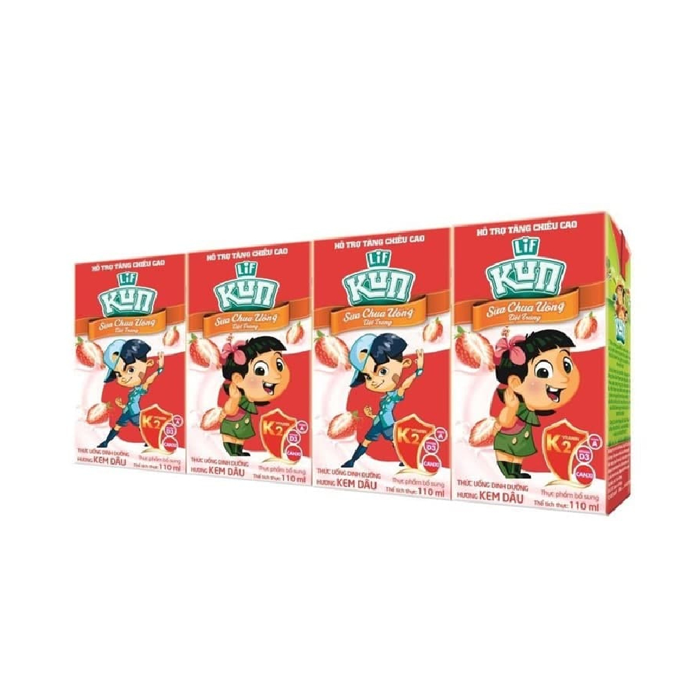 Sữa chua uống lên men Kun hương kem dâu lốc 4*110ml