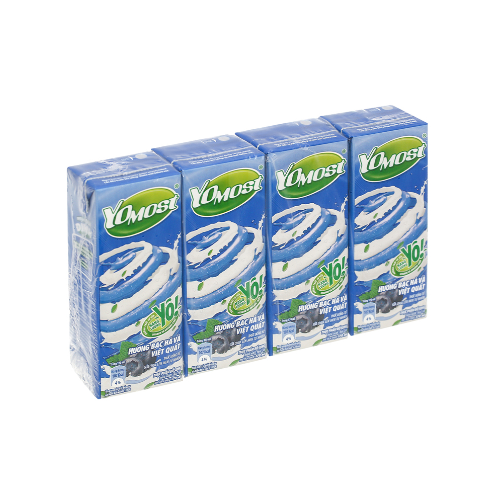 Sữa chua uống  Yomost hương bạc hà và việt quất lốc 4*170ml