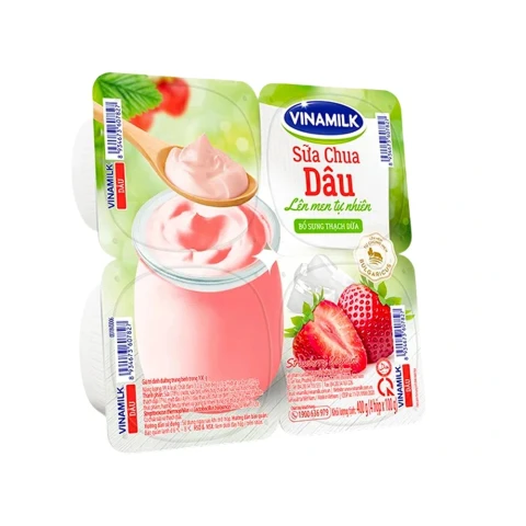 Sữa chua ăn  Vinamilk  dâu bổ sung thạch dừa vỉ 4*100gr