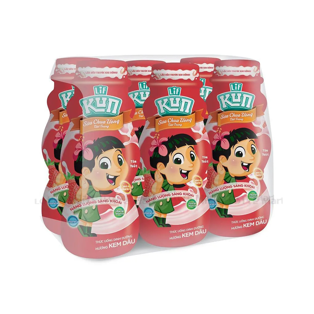 Sữa chua uống lên men hương kem dâu Lof Kun chai 85mlx6/8