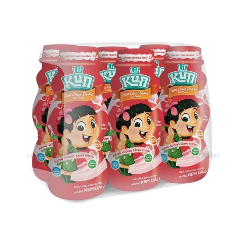 Sữa chua uống lên men hương kem dâu Lof Kun chai 85mlx6/8