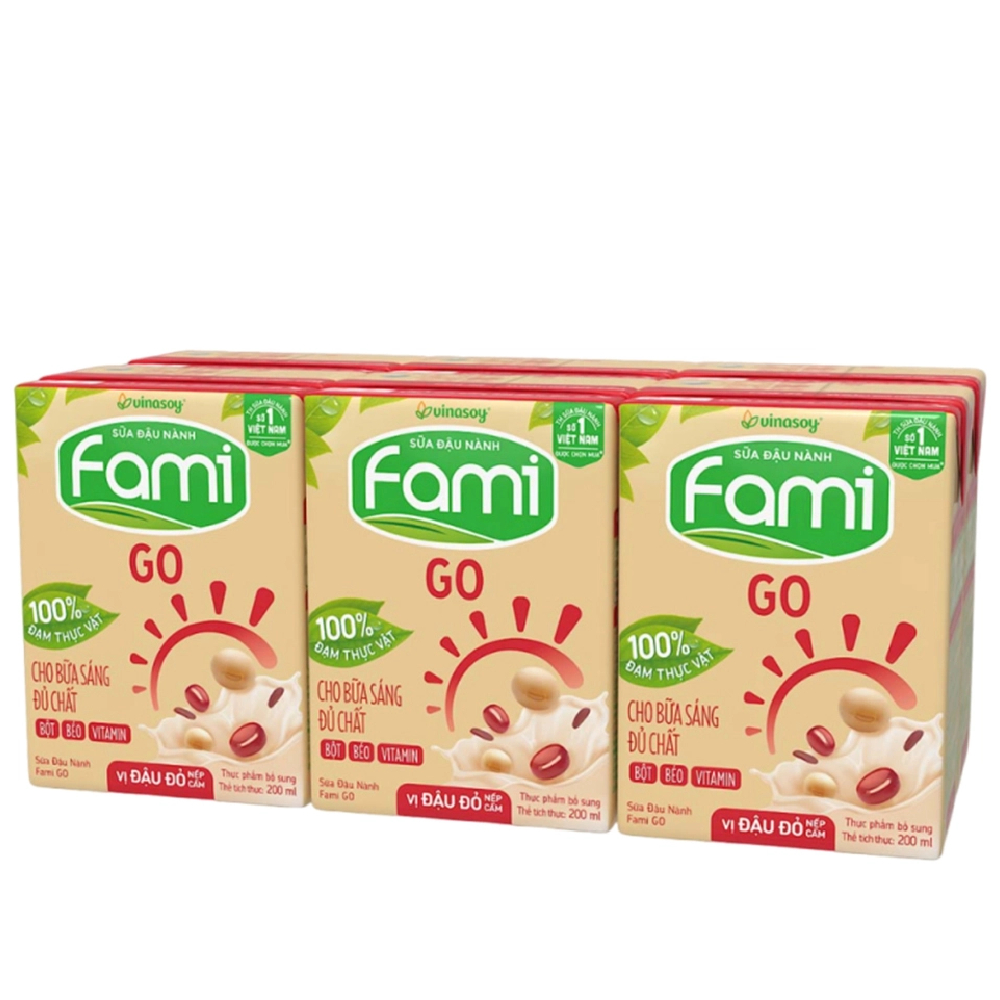 Sữa đậu nành Fami Canxi Go vị đậu đỏ nếp cẩm lốc lốc 6*200ml