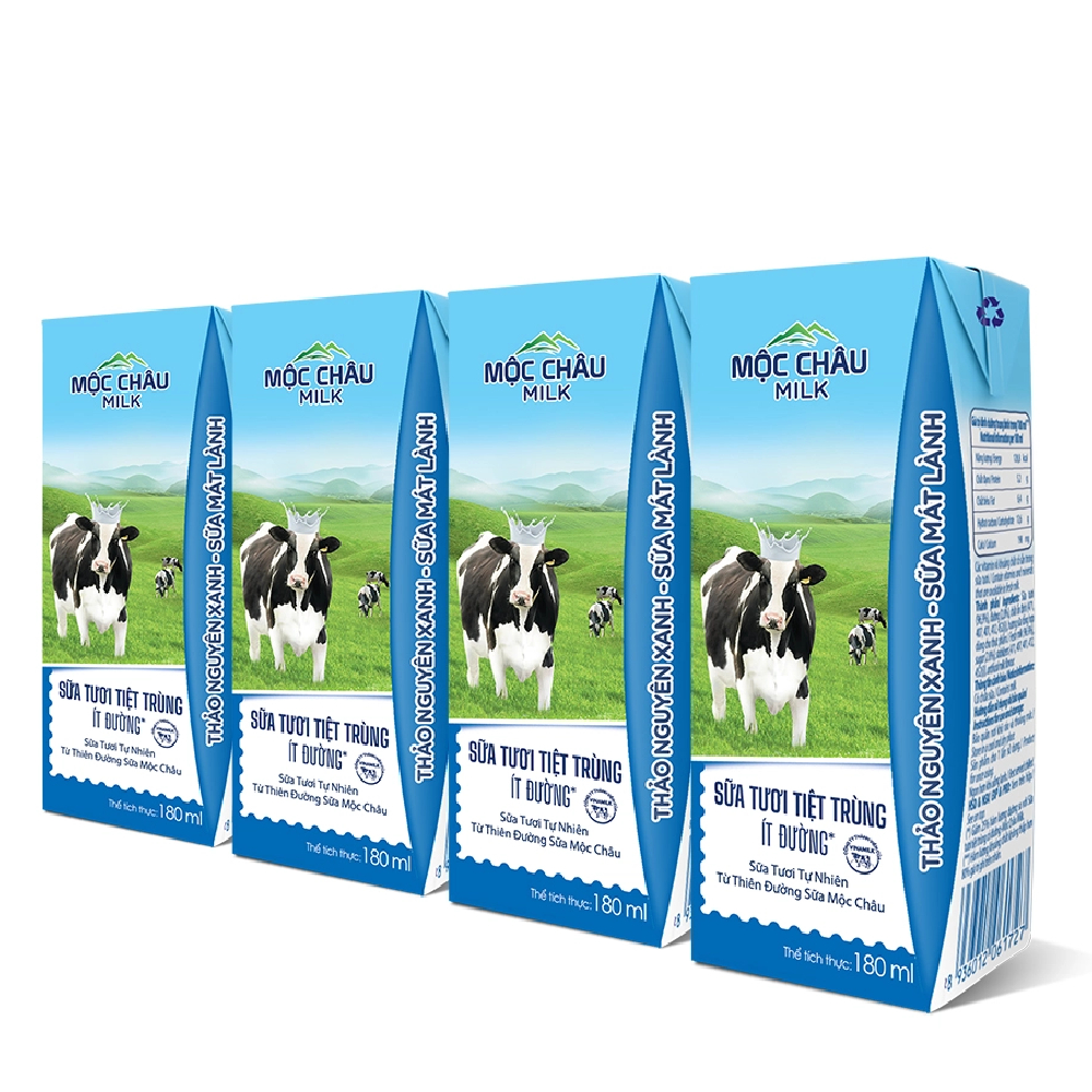 Sữa tươi tiệt trùng Mộc Châu ít đường lốc 4*180ml