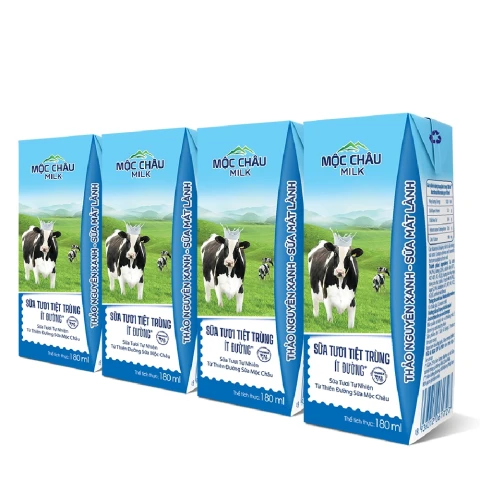 Sữa tươi tiệt trùng Mộc Châu ít đường lốc 4*180ml