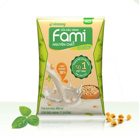 Sữa đậu nành Fami nguyên chất ít đường bịch 200ml/40.