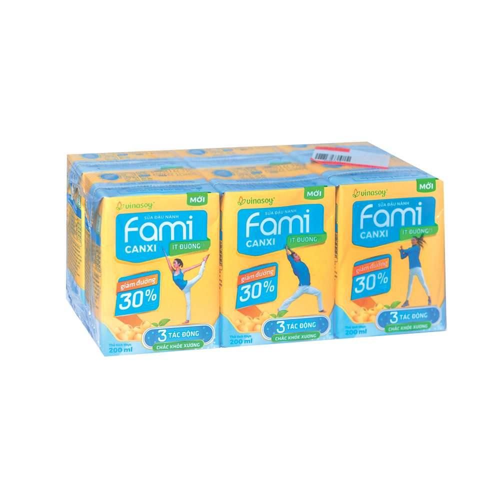 Sữa đậu nành  Fami Canxi  ít đường  lốc 6*200ml