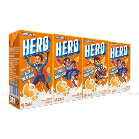 Sữa trái cây Vinamilk Hero vị cam lốc 4*110ml
