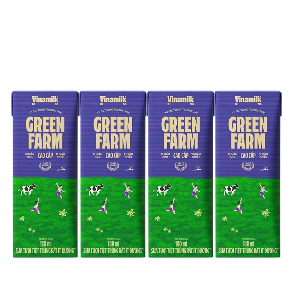Sữa tươi tiệt trùng Green Farm ít đường lốc 4*180ml